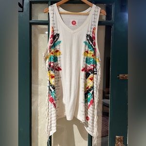 Double D Beaded Feather Tunic Tank Size 2X